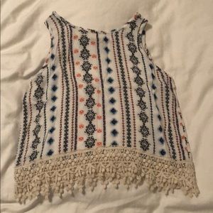 aztec print tank top, lace on the bottom